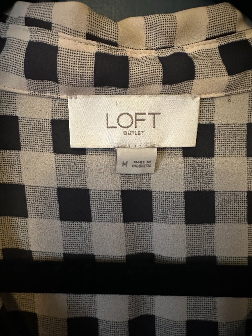 LOFT black & Cream Gingham Blouse - Med - Picture 3 of 4